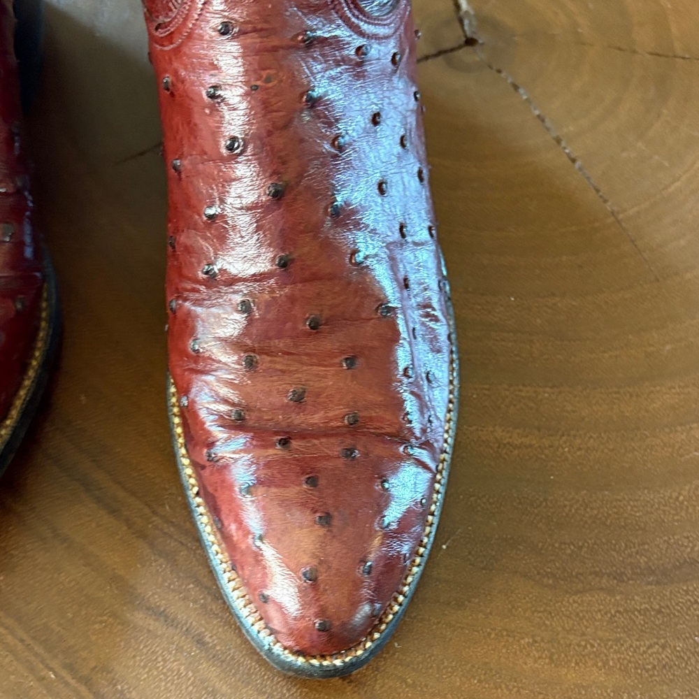 Lucchese Brown Ostrich Leather Heeled Boots - Picture 16 of 16